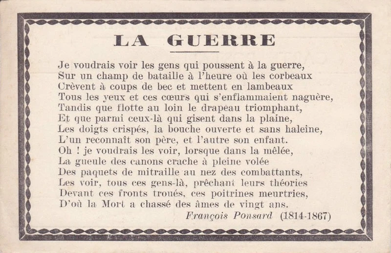 « Je voudrais voir les gens qui poussent à la guerre sur un champ de bataille » Poésie 